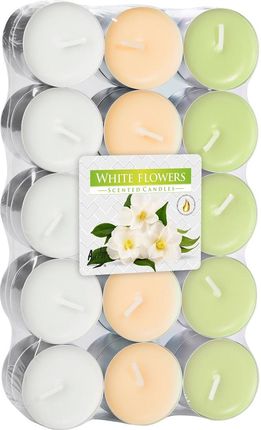 Podgrzewacze zapachowe 30szt. Białe kwiaty, 4h palenia, orzeźwiający aromat,  ø3,9 x 1,5 cm