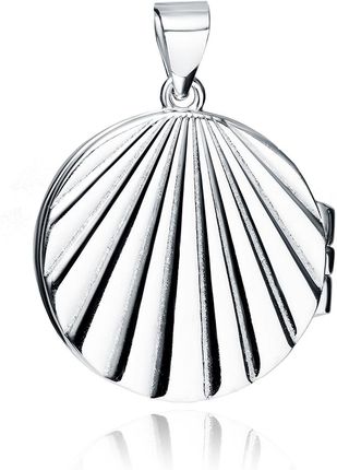 Valerio Delikatny rodowany srebrny otwierany wisiorek okrągłe puzderko sekretnik muszla muszelka srebro 925 (Z1903R)
