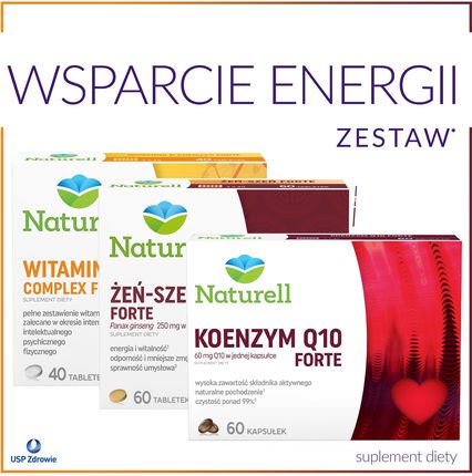 Zestaw WSPARCIE ENERGII - NATURELL Witamina B Complex Forte tabletki, 40szt. + Żeń-szeń 60 tabletek Koenzym Q10