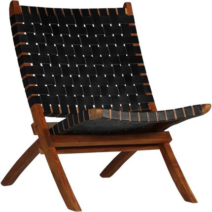 vidaXL Krzesło składane czarne skóra naturalna 2931199