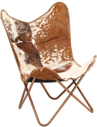 vidaXL Krzesło motyl brązowo-białe naturalna kozia skóra 2931218