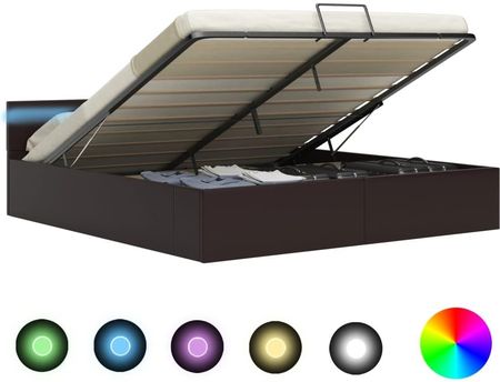 Vidaxl Rama łóżka z podnośnikiem i LED szara ekoskóra 180 x 200 cm 2937586