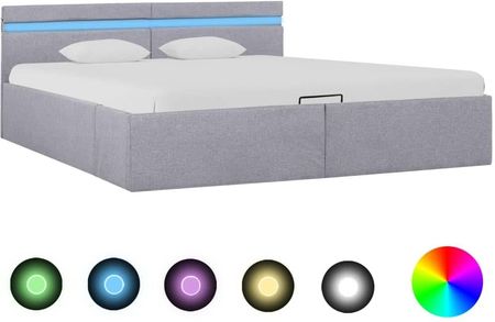 Vidaxl Rama łóżka podnośnik i LED jasnoszara tkanina 160 x 200 cm 2937626