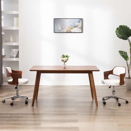 vidaXL Obrotowe krzesło stołowe białe gięte drewno i sztuczna skóra 2938380