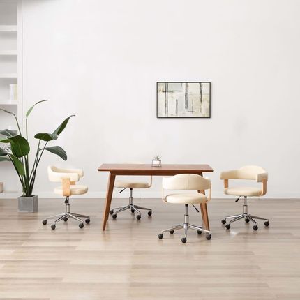 Vidaxl Obrotowe krzesła stołowe 4 szt. kremowe sztuczna skóra 2940755