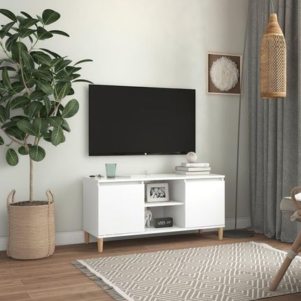 vidaXL Szafka TV z drewnianymi nóżkami biała 103 5x35x50 cm 2983131