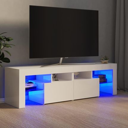 vidaXL Szafka TV z oświetleniem LED wysoki połysk biała 140x35x40cm 2982157