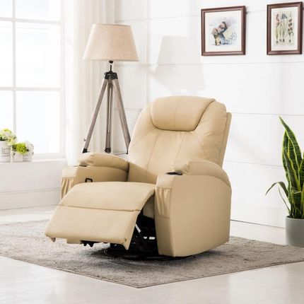 vidaXL Bujany fotel do masażu kremowy sztuczna skóra 2989621