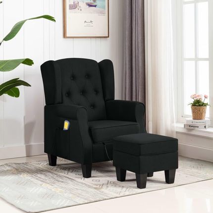 vidaXL Fotel masujący z podnóżkiem czarny obity tkaniną 2963391