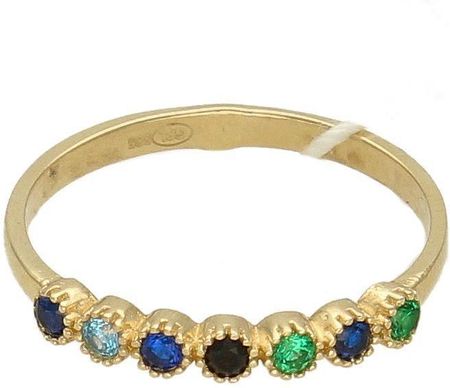 Złoty pierścionek z kolorowymi cyrkoniami