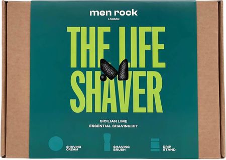 Men Rock Uk The Life Shaver Sicilian Lime, Zestaw Do Golenia Brody, Krem, Pędzel, Stojak