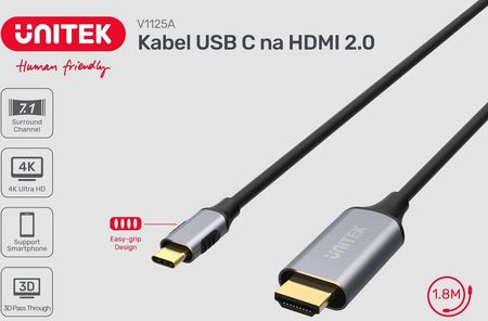 Unitek Przewód Usb C Na HDMI 2.0 180 cm V1125A