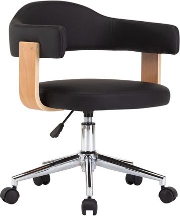 Obrotowe Krzesło Biurowe Czarne Gięte Drewno I Sztuczna Skóra