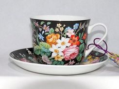 Zdjęcie P4Y Duża Filiżanka 370Ml + Spodek Kwiaty Black (1155503E52466) - Mszczonów