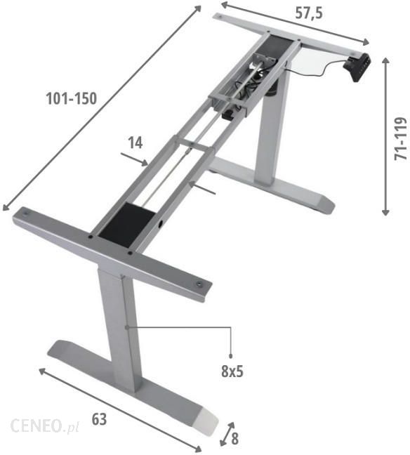 Jednosilnikowy stelaż metalowy biurka (stołu) z elektryczną regulacją wysokości, elektryczny, UT01-2T/W, kolor biały - noga 2-segmentowa