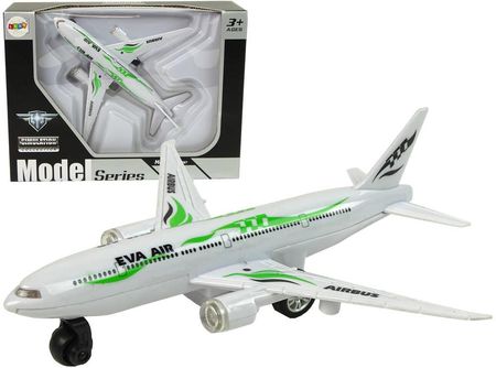 Import Leantoys Samolot Pasażerski Biały Z Zielonymi Elementami Napęd Światła Dźwięki