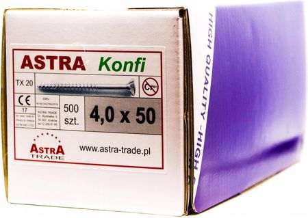 Astra Wkręty meblowe Konfi 4x50 mm, TX20 - 500 szt (KONFI40X50TX)
