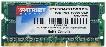 PATRIOT Signature line 4GB 1333MHz DDR3 Non-ECC CL9 SoDIMM (PSD34G13332S)