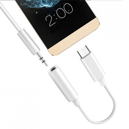 Adapter słuchawek z USB-C do MiniJack 3.5mm 4-pin [F] dla Huawei i Xiaomi, Biały 11cm