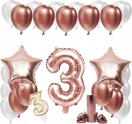 Zestaw Balony Na 3 Latka Urodziny Rose Gold