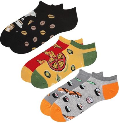 3PACK JUST A MEAL zestaw śmiesznych stopek wzory: Sushi, Pizza party, Coffee Socks