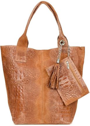 Shopper bag skórzany camelowy croco L94