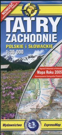 mapa tatr laminowana Tatry zachodnie Słowackie i Polskie 1:30 000. Mapa turystyczna 