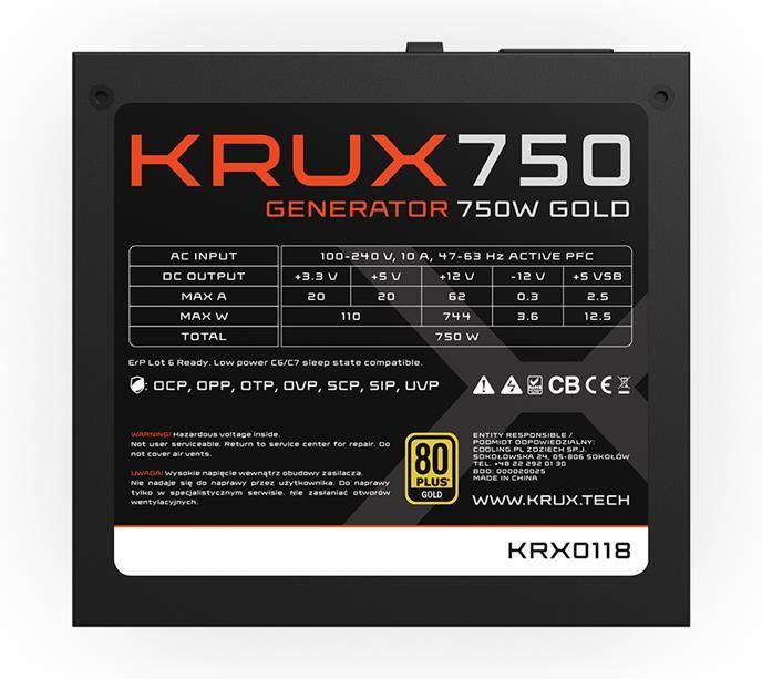 KRUX GENERATOR 750W GOLD ZASILACZ ATX - zdjęcie 3 KRUX GENERATOR 750W GOLD ZASILACZ ATX