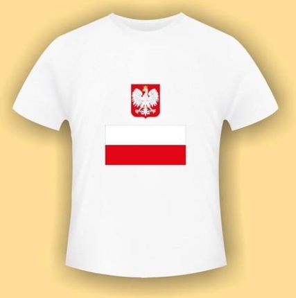 Koszulka z Godłem Polski wzór 4 - biała koszulka bawełniana (t-shirt) z kolorowym nadrukiem