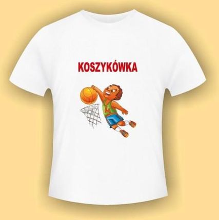 Koszykówka - biała koszulka bawełniana (t-shirt) z kolorowym nadrukiem