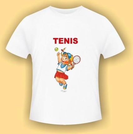 Tenis - biała koszulka bawełniana (t-shirt) z kolorowym nadrukiem