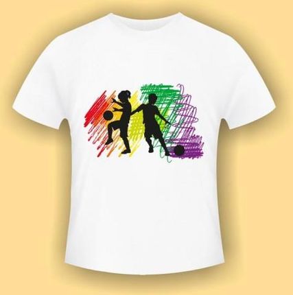 Sport wzór 01 - biała koszulka bawełniana (t-shirt) z kolorowym nadrukiem