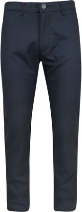 Spodnie Eleganckie Granatowe w Drobną Kratkę, Chinosy, Męskie -RIGON SPRGNh5784granat