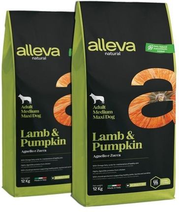 Alleva Natural Adult Medium Maxi Lamb & Pumpkin 2X12Kg