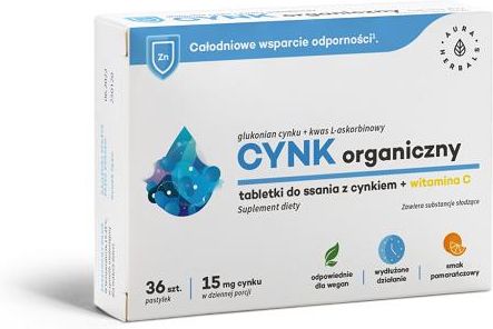 Aura Herbals Cynk organiczny 10 mg + witamina C 36 pastylek do ssania