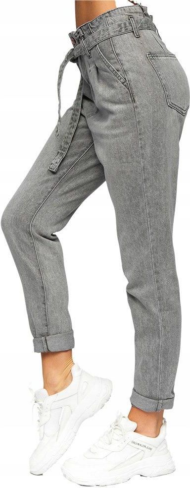 Khaki jeansowe spodnie damskie z wysokim stanem z paskiem Denley LA689