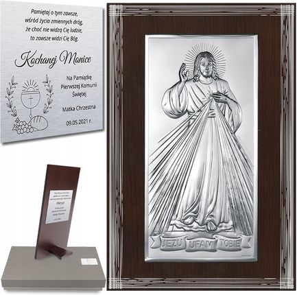 Srebrny Obrazek Jezus Miłosierny Pamiątka Komunii