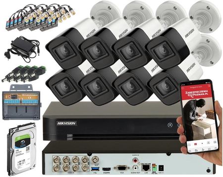HIKVISION PAKIET CCTV 8X KAMERA DS-2CE17H0T-IT3F(C) 2.8 MM 5 MPX TURBOHD ACUSENSE TURBO HD