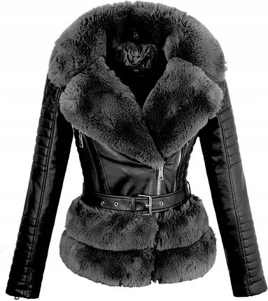 【K.RAMONE】 Ramoneska z futrzanym kołnierzem Kolor czarny - RESERVED