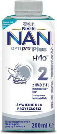 NESTLE NAN OPTIPRO Plus 2 HM-O Mleko Następne w płynie dla niemowląt powyżej 6 Miesiąca 200ml