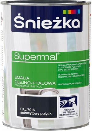 Śnieżka Supermal Emalia Olejno-Ftalowa RAL 7016 antracytowy Połysk 0,8L