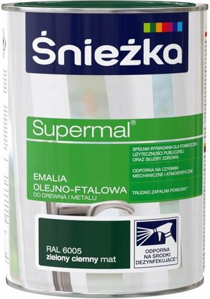 Śnieżka Supermal Emalia Olejno-Ftalowa RAL 6005 zielony ciemny Mat 0,8L