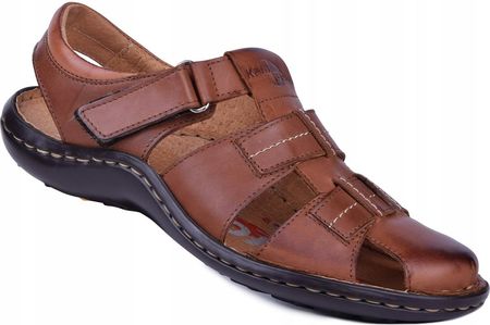 Półbuty letnie męskie sandały skórzane brąz 43