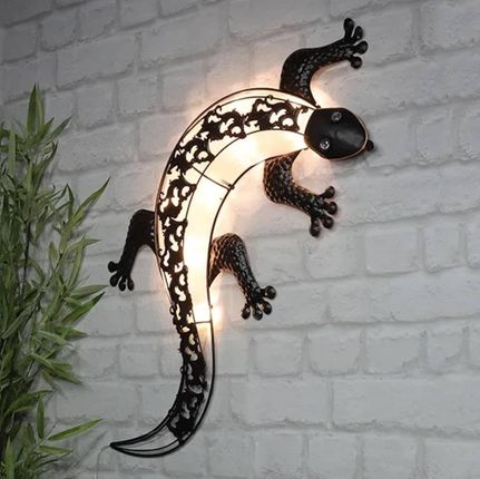 Kinkiet HI HI Solarna lampa ścienna LED do ogrodu, w kształcie gekona