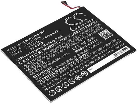 Acer Chromebook Tab 10 / Squ-1706 8750Mah 33.60Wh Li-Polymer 3.84V Cameron Sino CSACT651NB