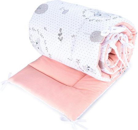 Babyboom dwustronny ochraniacz do łóżeczka dziecięcego Premium 180x30cm Sarenka szara w kropeczki / pudrowy róż