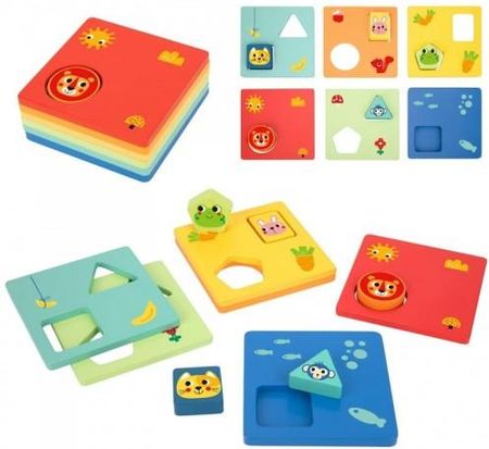 Tooky Toy Układanka Montessori Kształty I Kolory Zwierzątka 6 Planszy