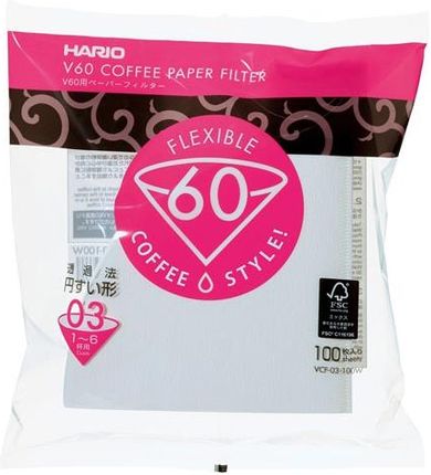 Hario Filtry Papierowe Do Dripa V60-03 Białe 100 Szt