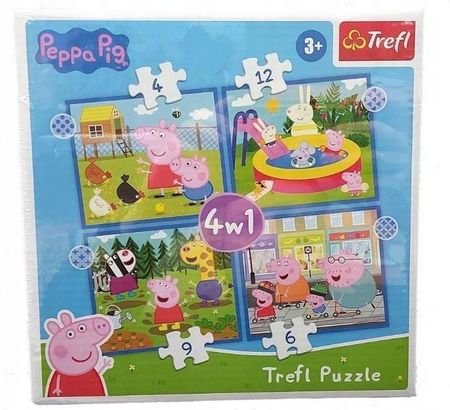Trefl Puzzle 4W1 Świnka Peppa Rodzina 91795