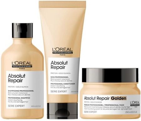 L'Oréal Absolut Repair Gold Odbudowujący Zestaw Do Włosów Zniszczonych + Szampon 300ml + Odżywka 200ml + Złota Maska 250ml